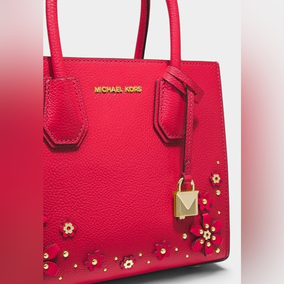 NWOT Michael Kors Deep Pink Mercer Embellished Leather 2-Way Bag - Picture 4 of 13